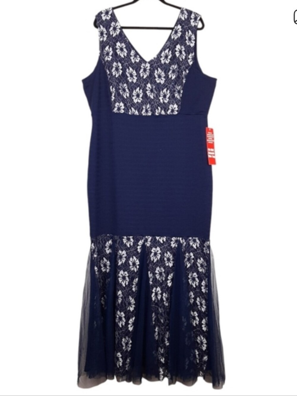 Candalite 3X Navy Silver Lace Mermaid Maxi Gown NWT